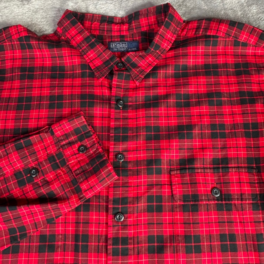 Polo Ralph Lauren Button Down Mens 4XB Red Black Plaid Cotton Big & Tall Shirt